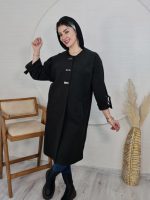 مانتو پاییزه جودون سگک دار مشکی